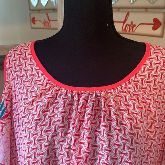 Bobeau cold  shoulder bell sleeve flower pattern XL blouse preloved ❤️ - Picture 3 of 13